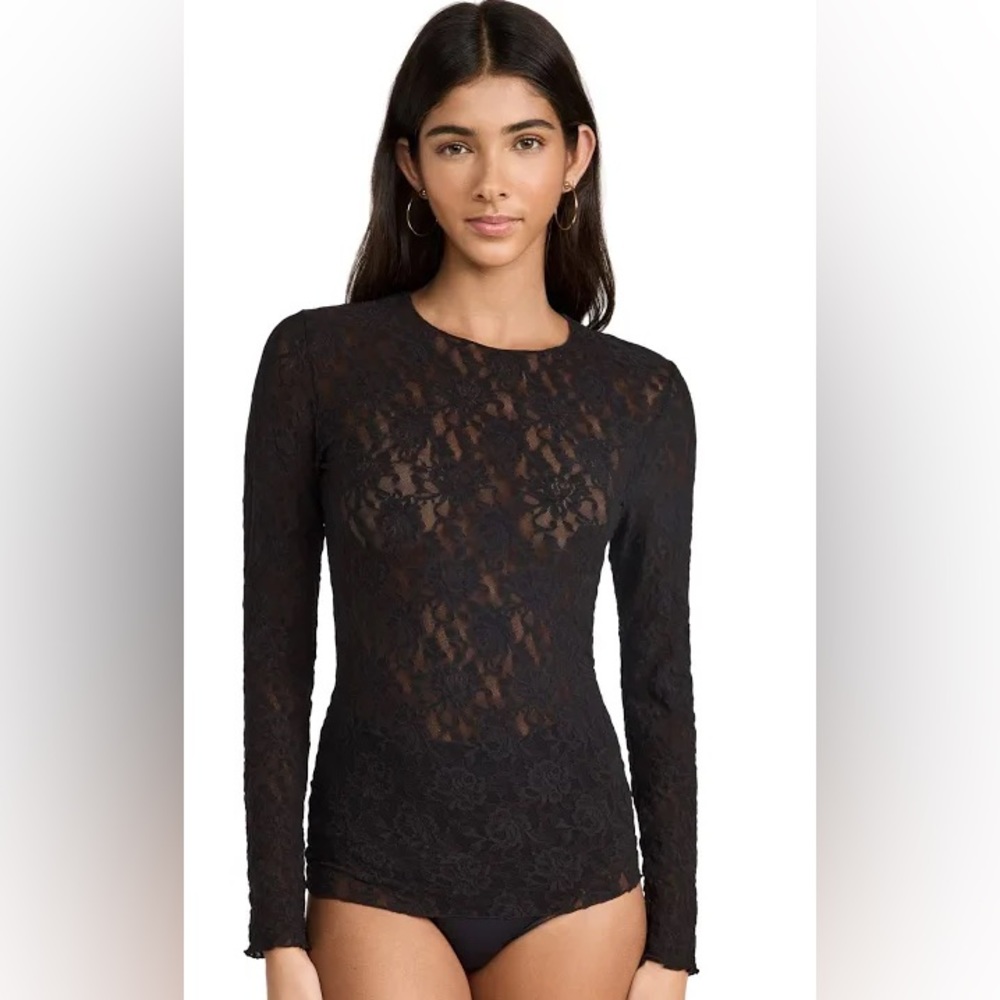 Hanky Panky Signature Lace Long-Sleeve Top Size M $68
